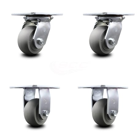 Service Caster 4 Inch Thermoplastic Caster Set with Roller Bearings 2 Swivel 2 Rigid SCC SCC-35S420-TPRRD-2-R-2